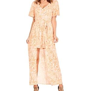 GUESS, women’s Hope Paisley Maxi Romper, size M, fits true to size